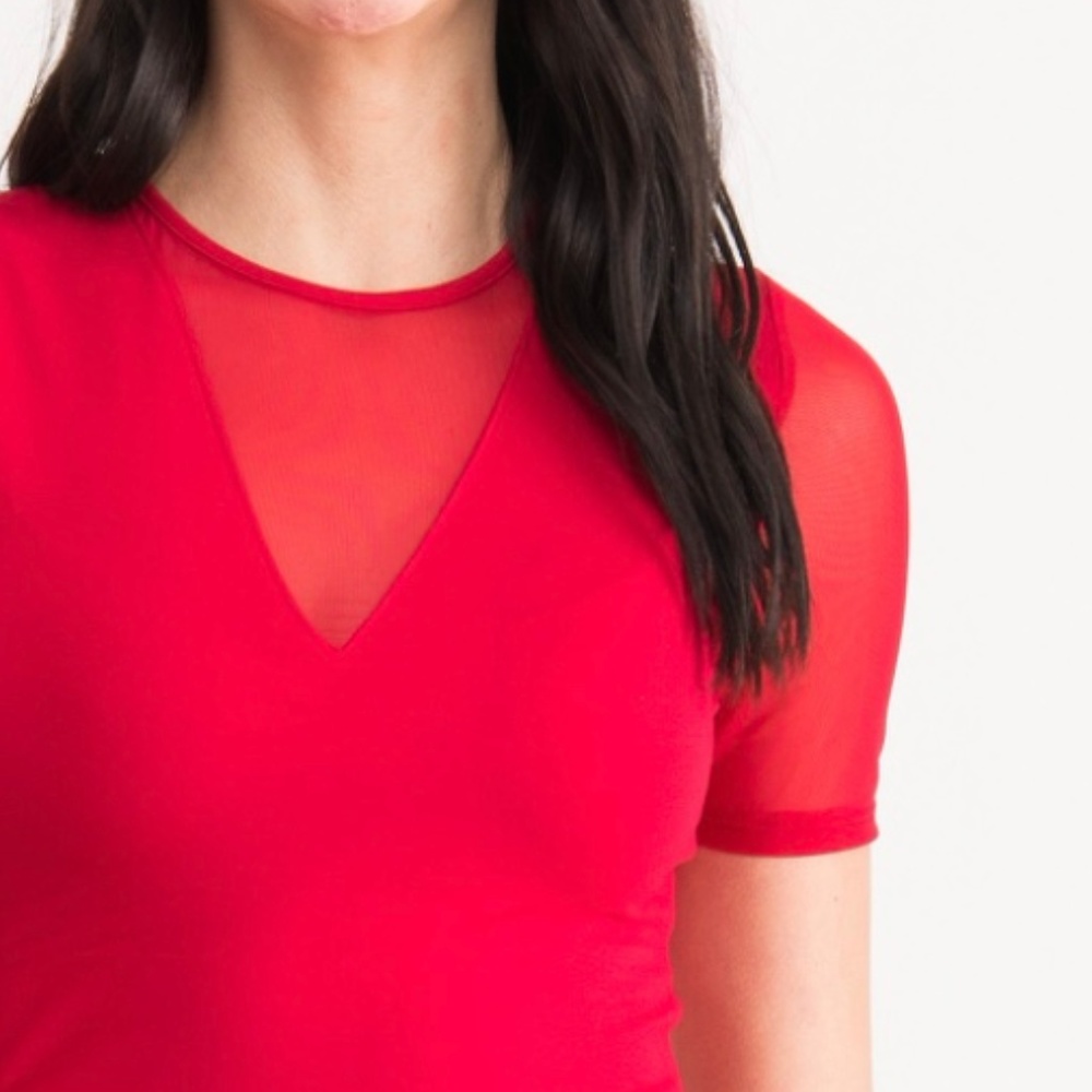 NEW!! Sheer V-Neck Tee-Cherry - Picture 3 of 3